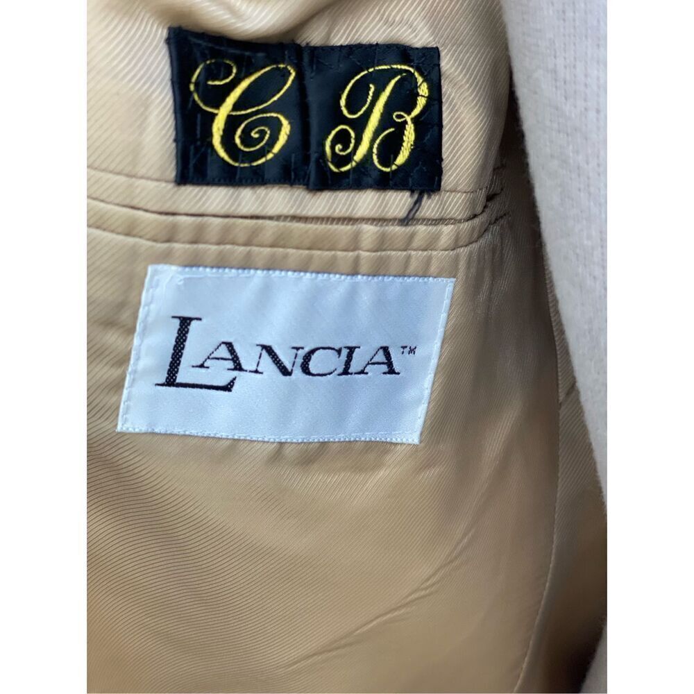 Vintage Silk Blend Blazer by Lancia Sz. 42R Faint Yellow with pale plaid - Picture 7 of 11